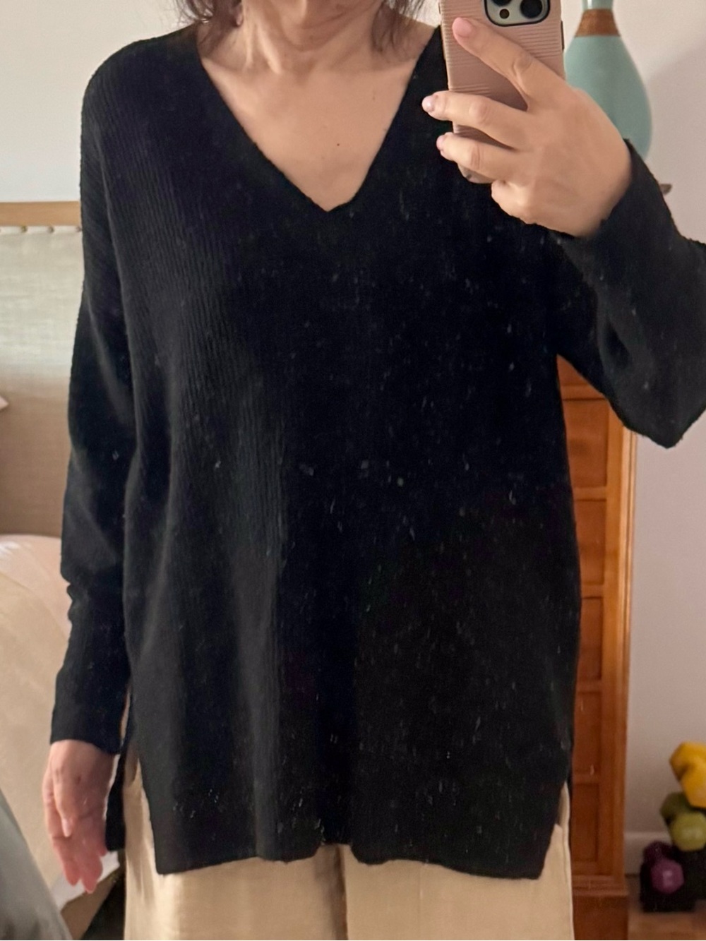 Black Halogen Oversized V-Neck Acrylic Blend Sweater size XL